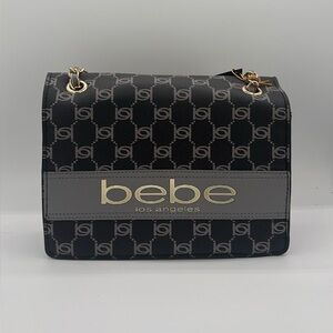 Bebe “Serena” Black, Gold and Gray Shoulder Bag NWT